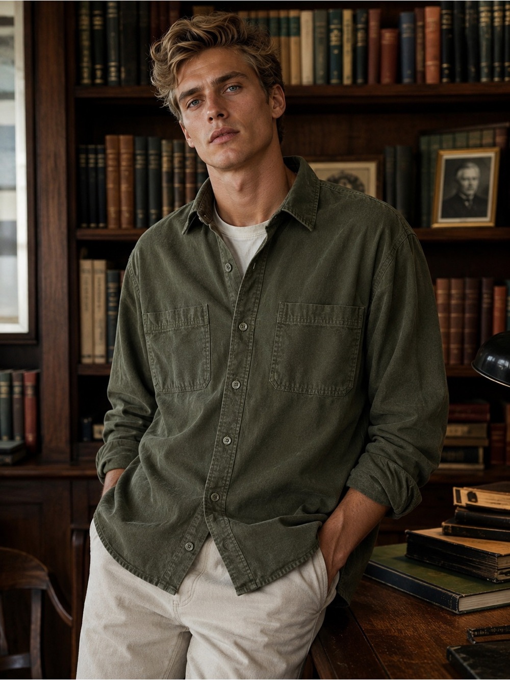 Woolrich Green Label XXL Olive Work Shirt Dark Academia Gorpcore Utility EUC